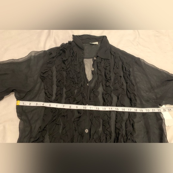 Dries Van Noten Clasan Ruffle Front Viscose Chiffon Shirt Black size US 10 FR42 - Picture 9 of 14